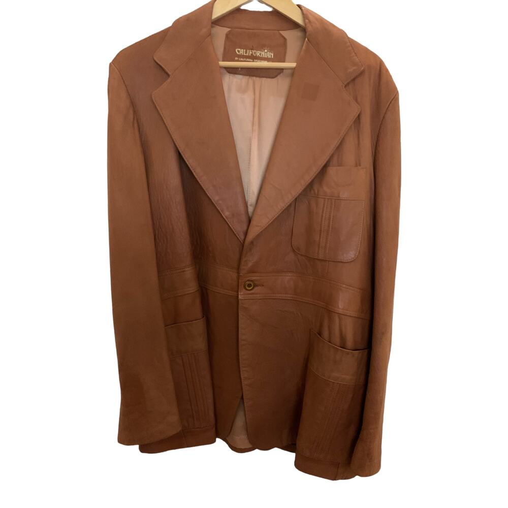 Californian Vintage Men’s Long Leather Brown Jacket Size 46